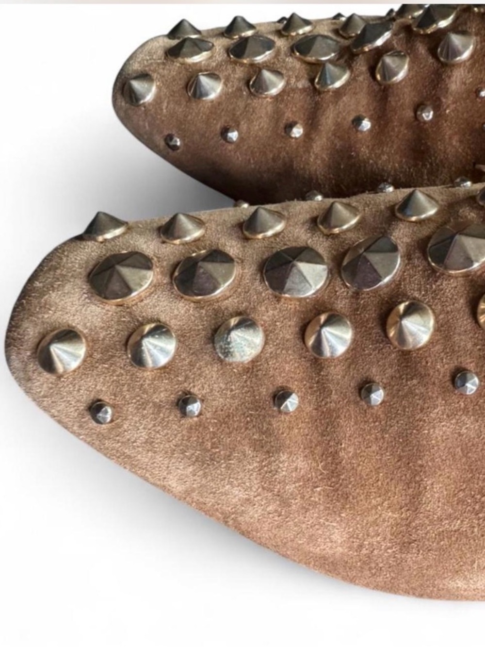 Jimmy Choo Studded Suede Mules Tan Leather Flats Pointed Toe Loafer 8.5 Edgy - Picture 6 of 8